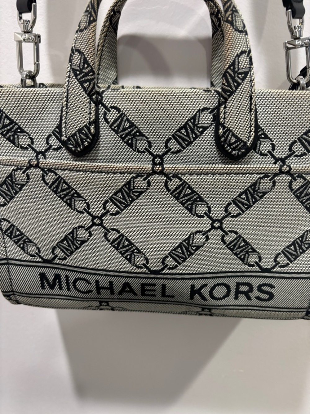 Michael Kors Cream & Black Logo Mini Tote with Striped Strap - Picture 2 of 4